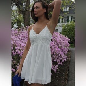 White Crochet Lace Skater Dress